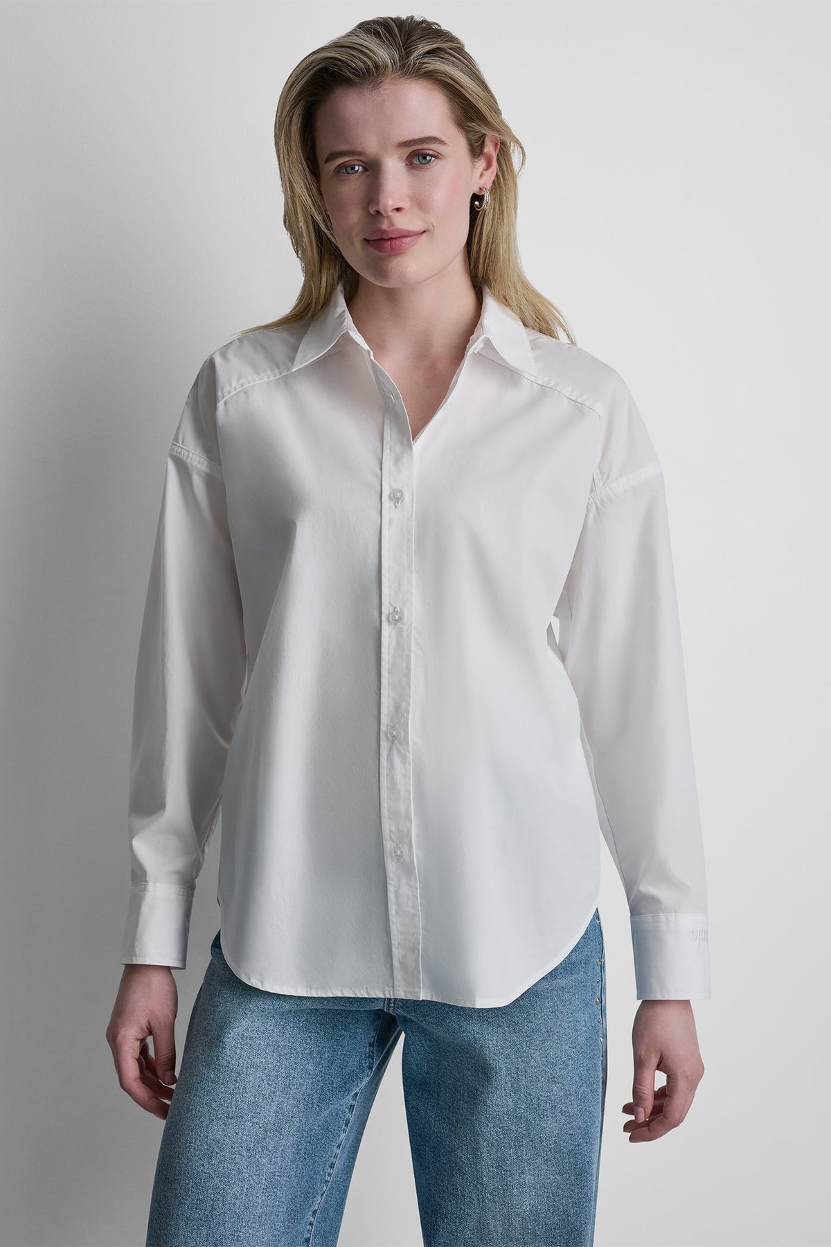 White DKNY BUTTON FRONT SHIRT WITH FITTED BACK