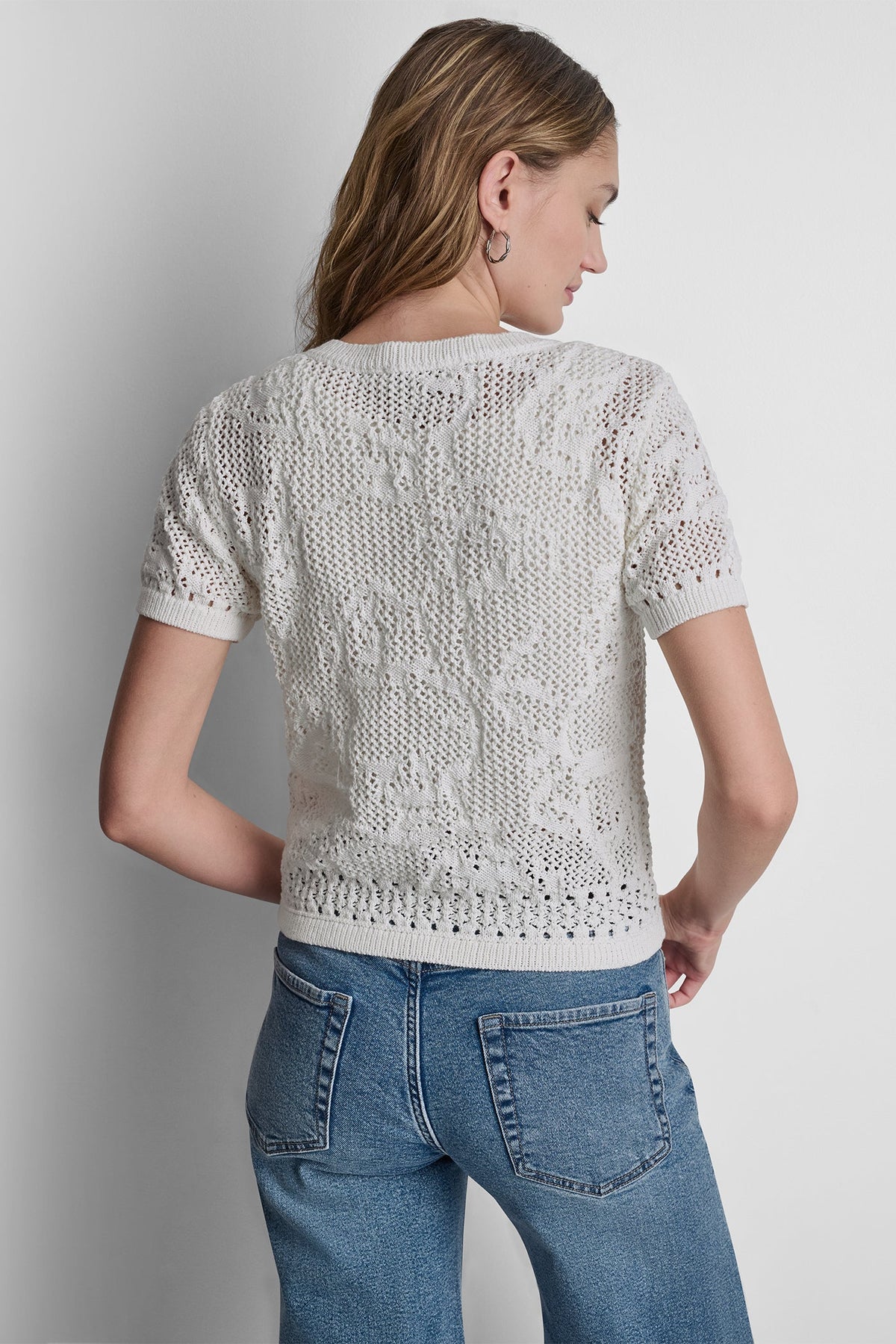 Ivory DKNY LACE STITCH BUTTON FRONT CARDIGAN
