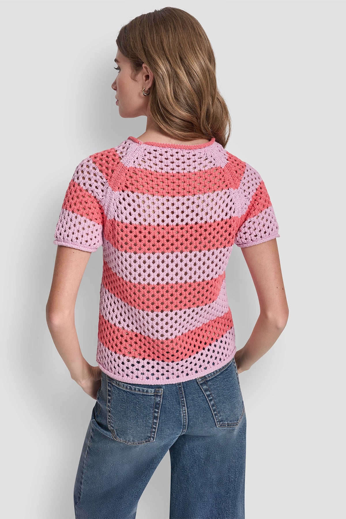 Pastel Yellow/Pebble DKNY OPEN STITCH STRIPE SWEATER