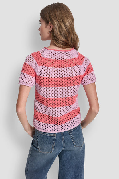 Pastel Yellow/Pebble DKNY OPEN STITCH STRIPE SWEATER