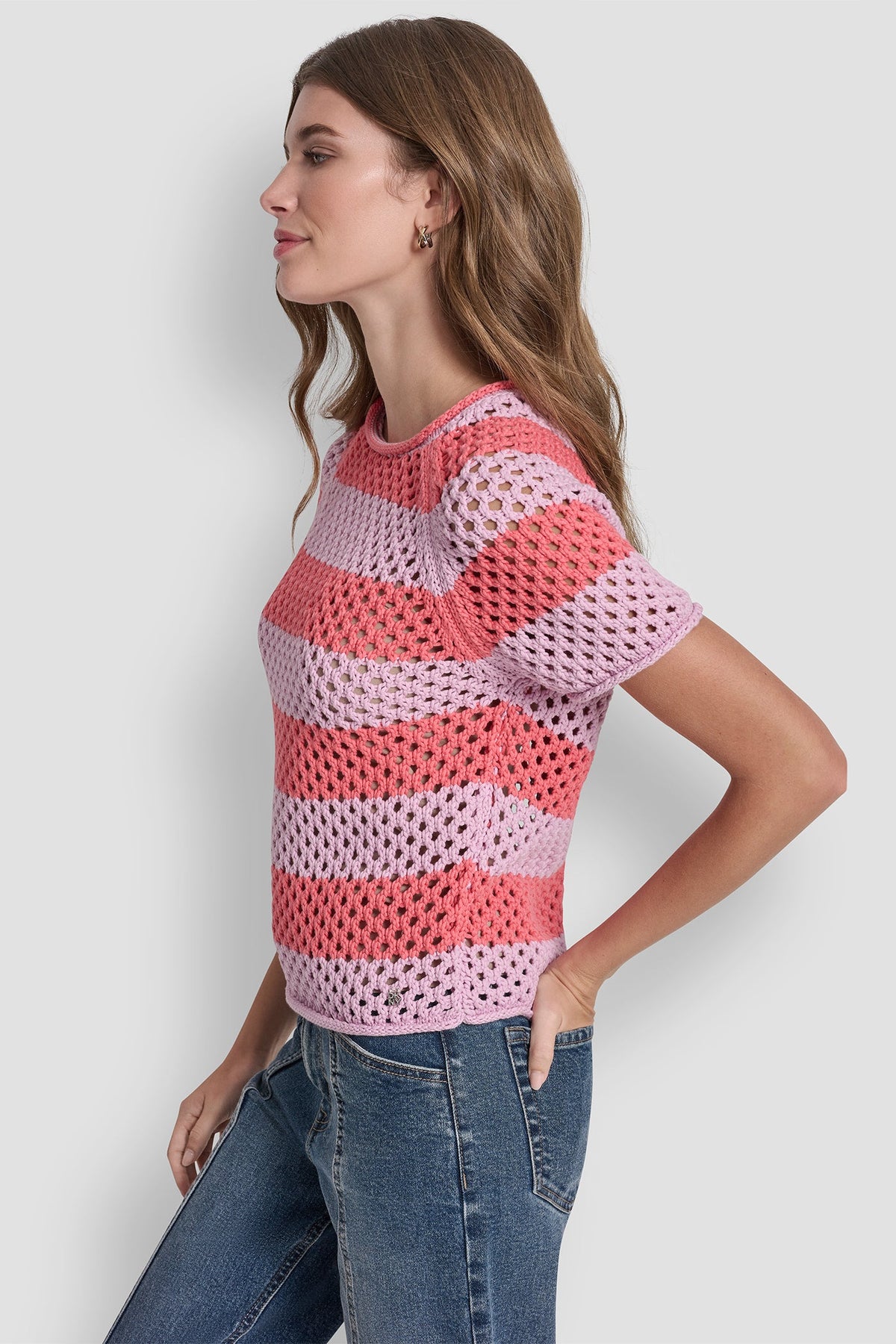 Pastel Yellow/Pebble DKNY OPEN STITCH STRIPE SWEATER
