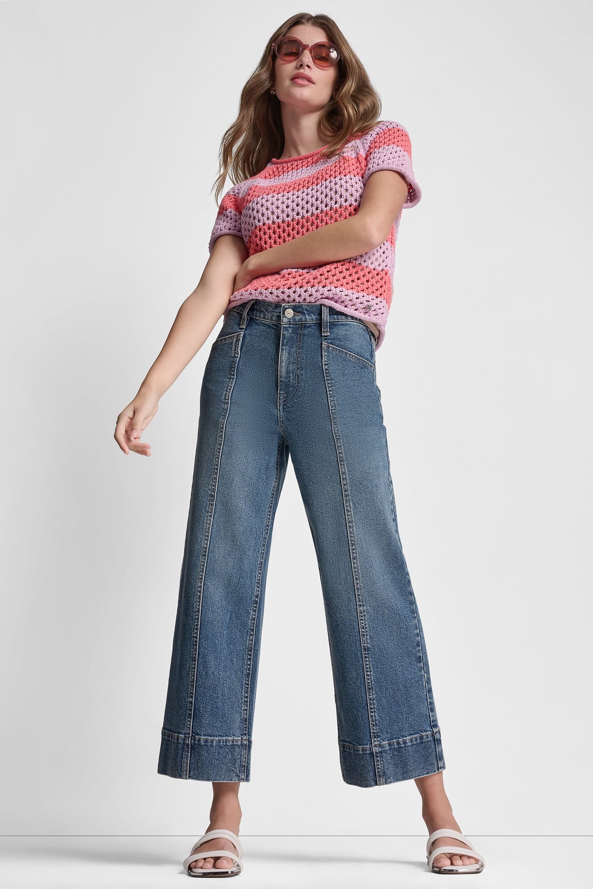 Pastel Yellow/Pebble DKNY OPEN STITCH STRIPE SWEATER