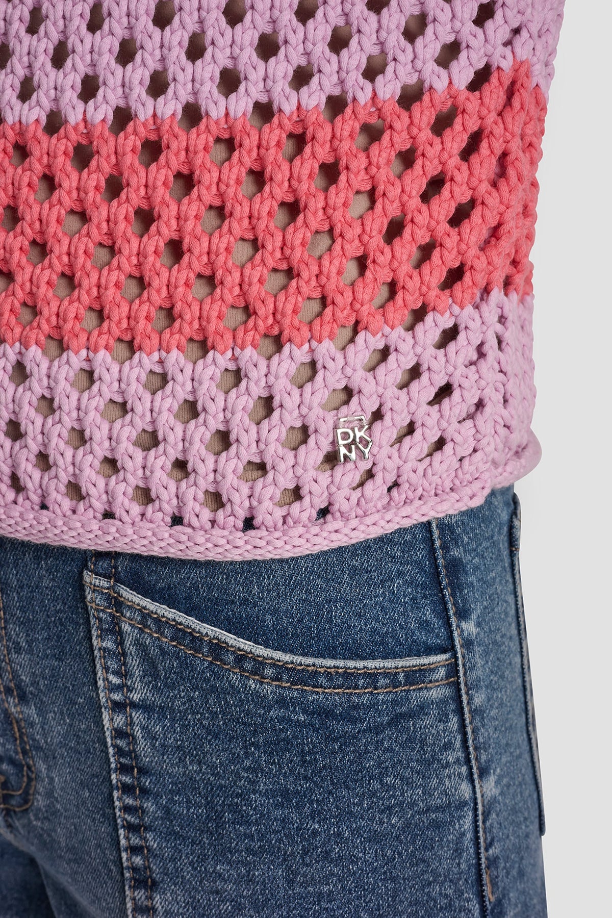 Pastel Yellow/Pebble DKNY OPEN STITCH STRIPE SWEATER