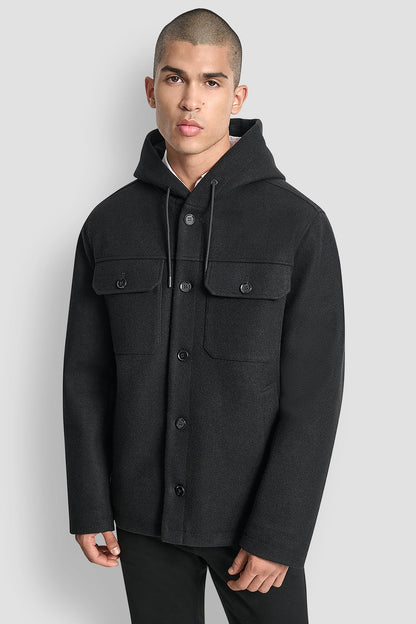 Grey DKNY FAUX WOOL HOODED SHIRT JACKET
