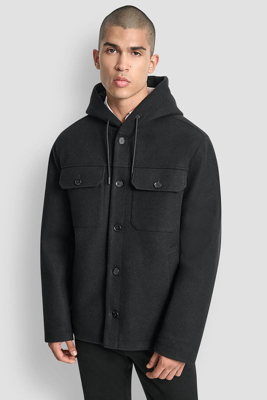 Grey DKNY FAUX WOOL HOODED SHIRT JACKET