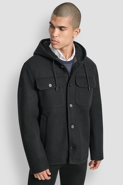 Grey DKNY FAUX WOOL HOODED SHIRT JACKET