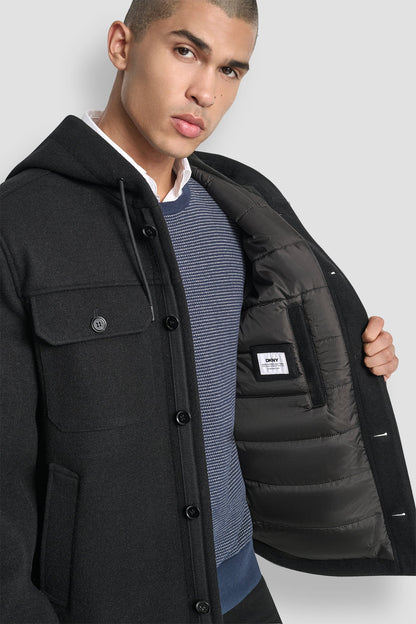 Grey DKNY FAUX WOOL HOODED SHIRT JACKET