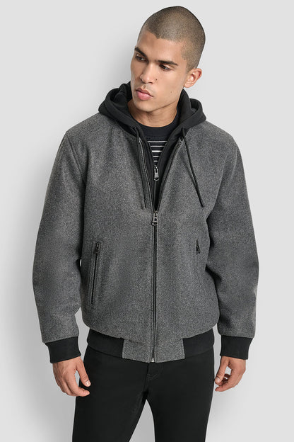 Grey DKNY FAUX WOOL BOMBER WITH HOODED BIB