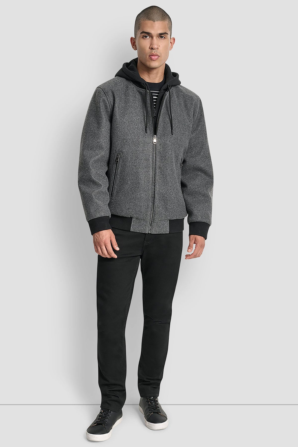 Grey DKNY FAUX WOOL BOMBER WITH HOODED BIB