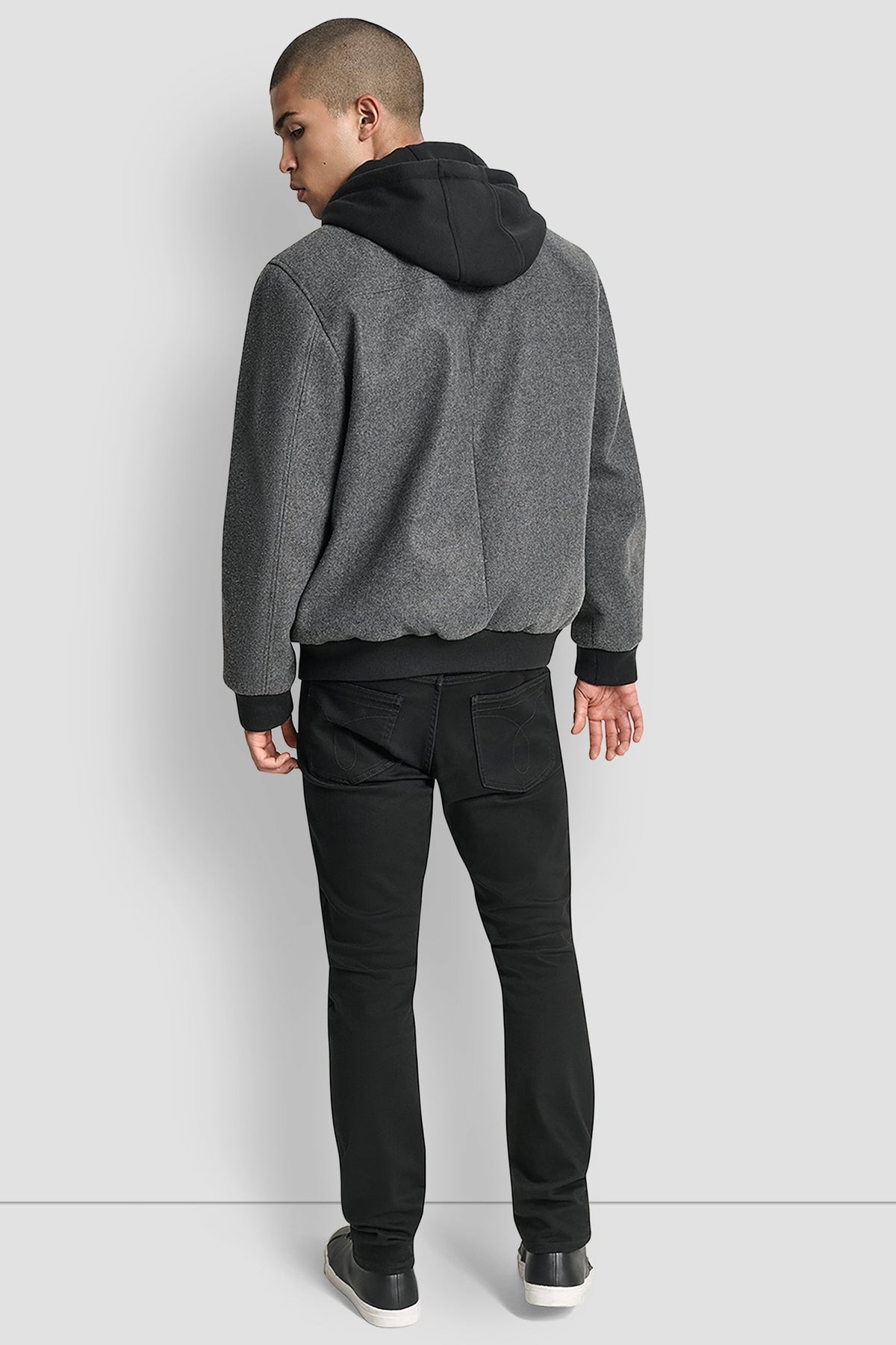 Grey DKNY FAUX WOOL BOMBER WITH HOODED BIB