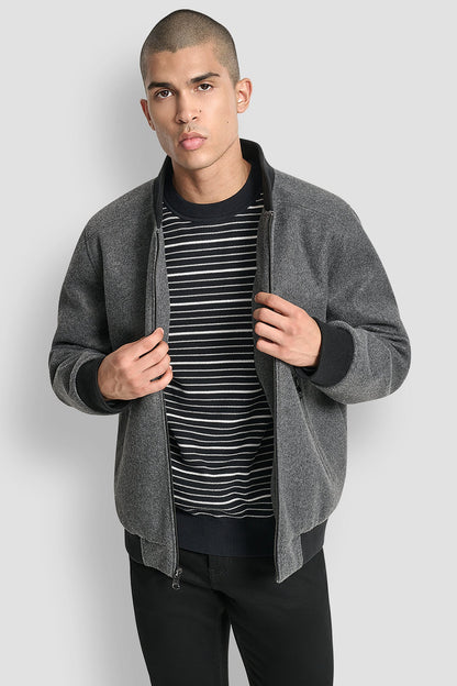 Grey DKNY FAUX WOOL BOMBER WITH HOODED BIB