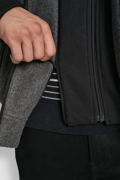 Grey DKNY FAUX WOOL BOMBER WITH HOODED BIB