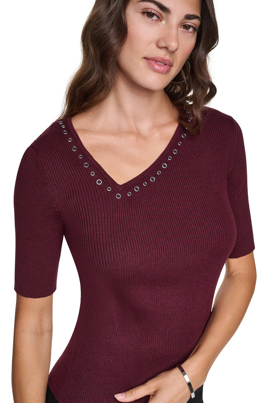 Putty DKNY ASYMMETRIC NECK STUDDED SWEATER