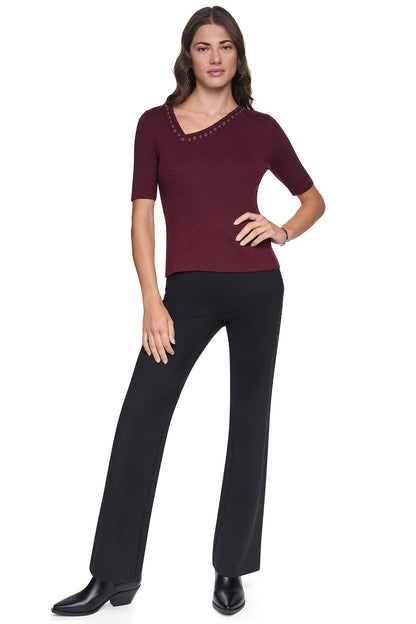 Putty DKNY ASYMMETRIC NECK STUDDED SWEATER