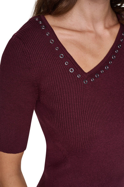 Putty DKNY ASYMMETRIC NECK STUDDED SWEATER