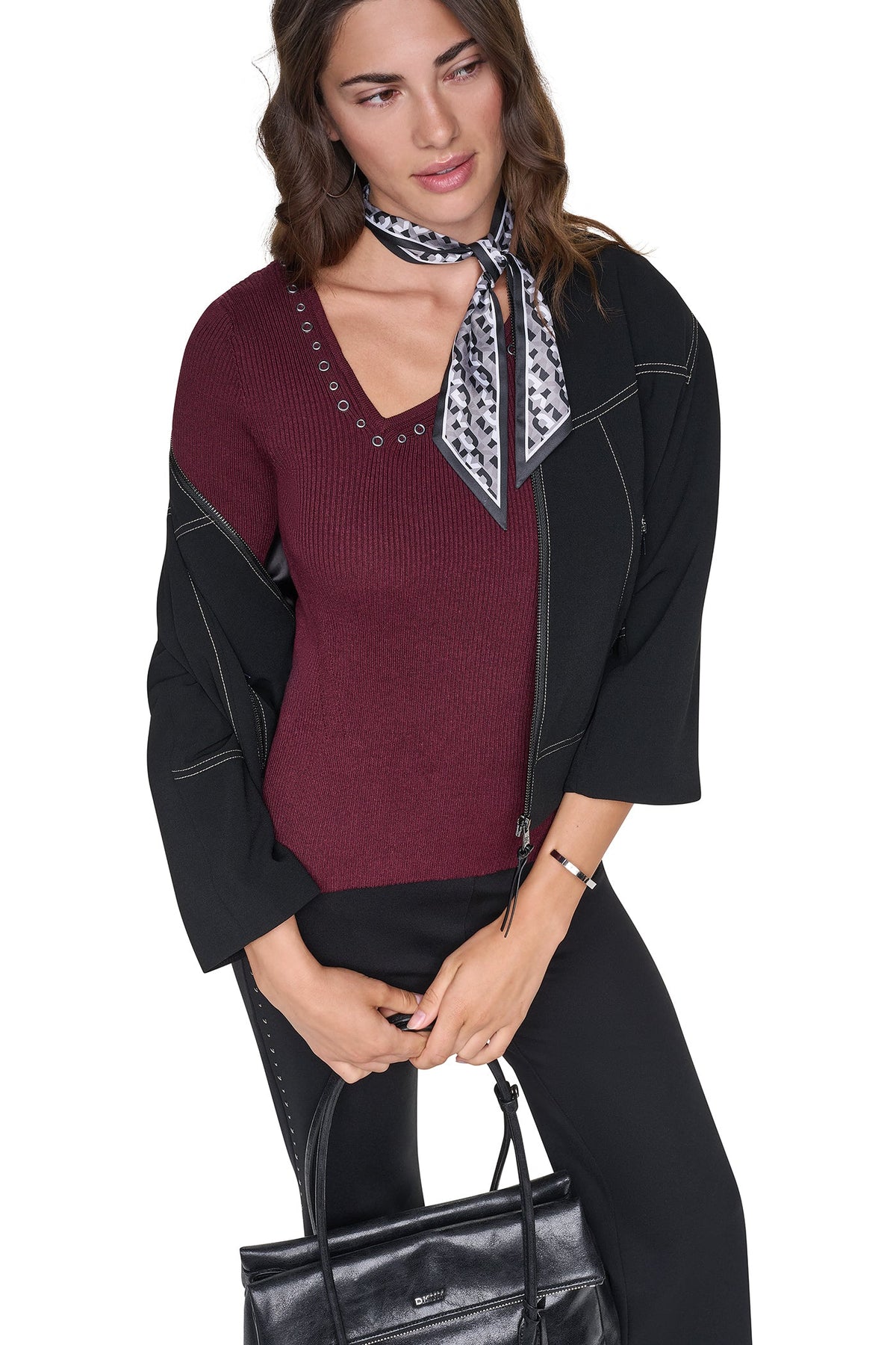 Putty DKNY ASYMMETRIC NECK STUDDED SWEATER