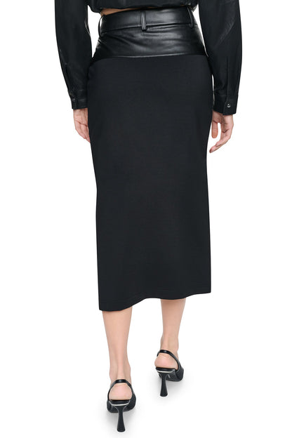 Black DKNY MIXED MEDIA SPLIT FRONT MIDI SKIRT