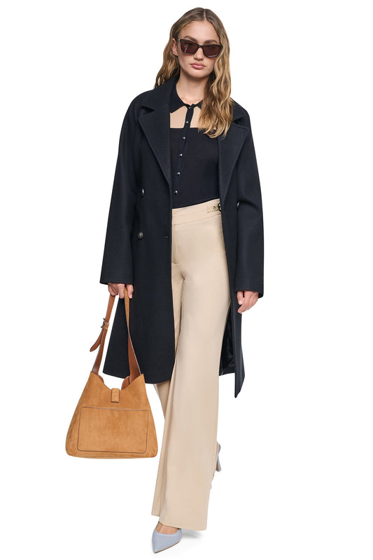 Mid Grey Melange DKNY DOUBLE BREASTED WRAP COAT