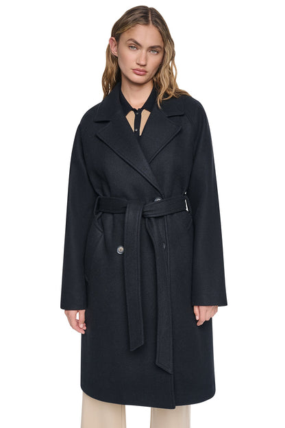 Mid Grey Melange DKNY DOUBLE BREASTED WRAP COAT