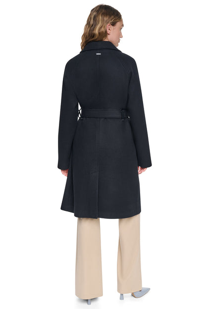Mid Grey Melange DKNY DOUBLE BREASTED WRAP COAT