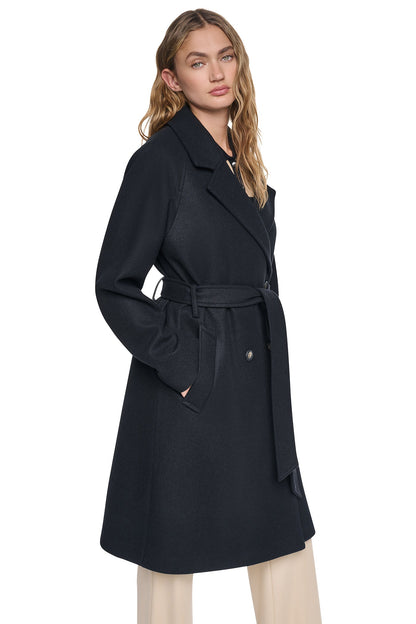 Mid Grey Melange DKNY DOUBLE BREASTED WRAP COAT