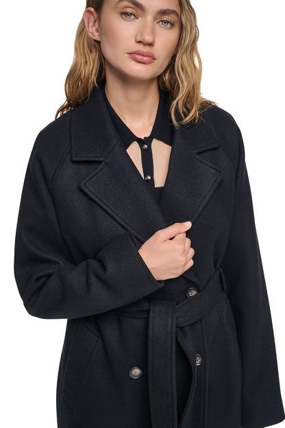 Mid Grey Melange DKNY DOUBLE BREASTED WRAP COAT