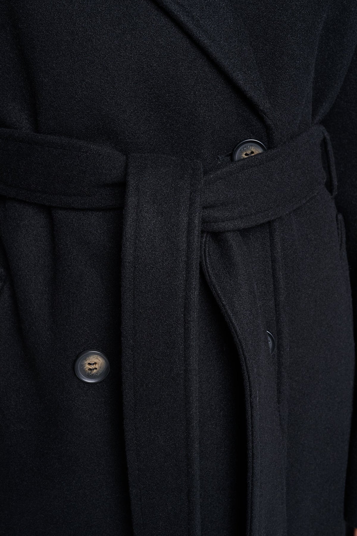 Mid Grey Melange DKNY DOUBLE BREASTED WRAP COAT