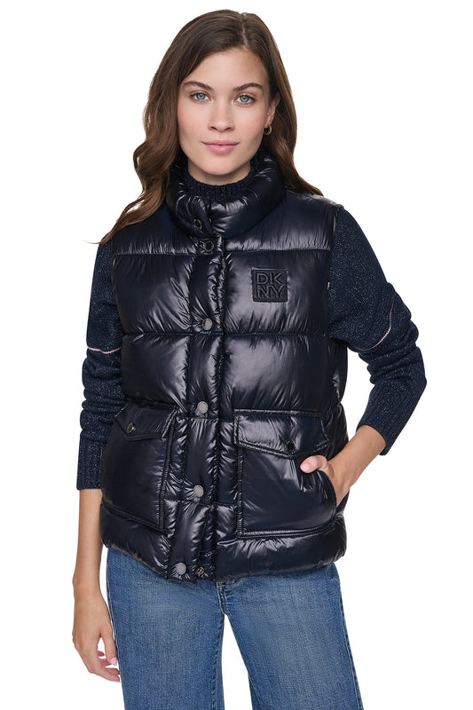 Metallic Dark Navy DKNY PUFFER VEST