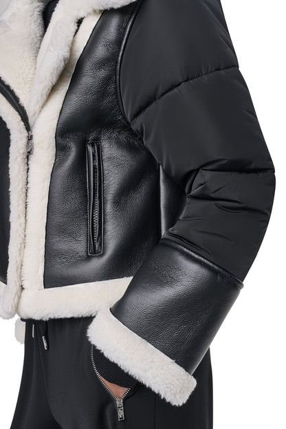 Black/Black DKNY PUFF SLEEVE FAUX SHEARLING JACKET