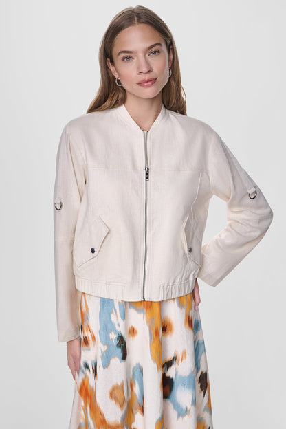 Coconut DKNY LINEN-BLEND ROLL-TAB SLEEVE BOMBER JACKET