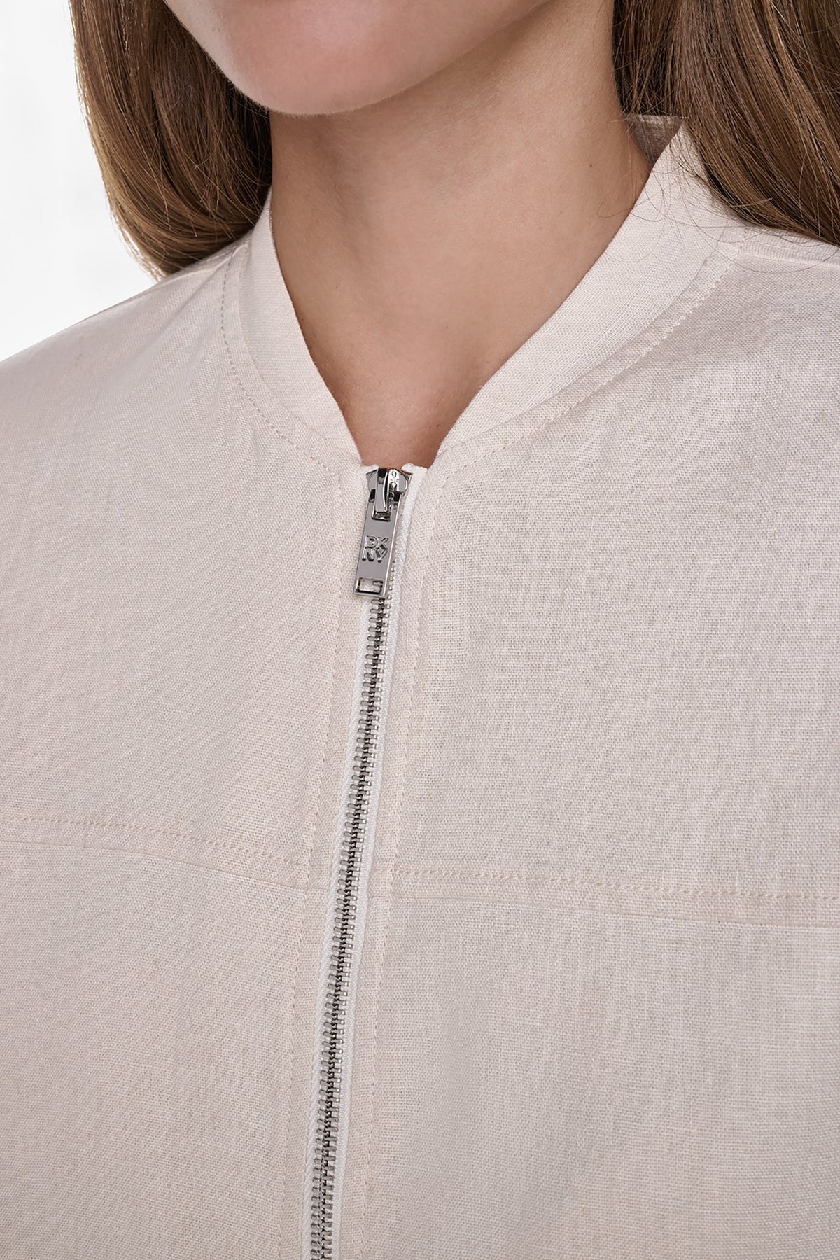 Coconut DKNY LINEN-BLEND ROLL-TAB SLEEVE BOMBER JACKET