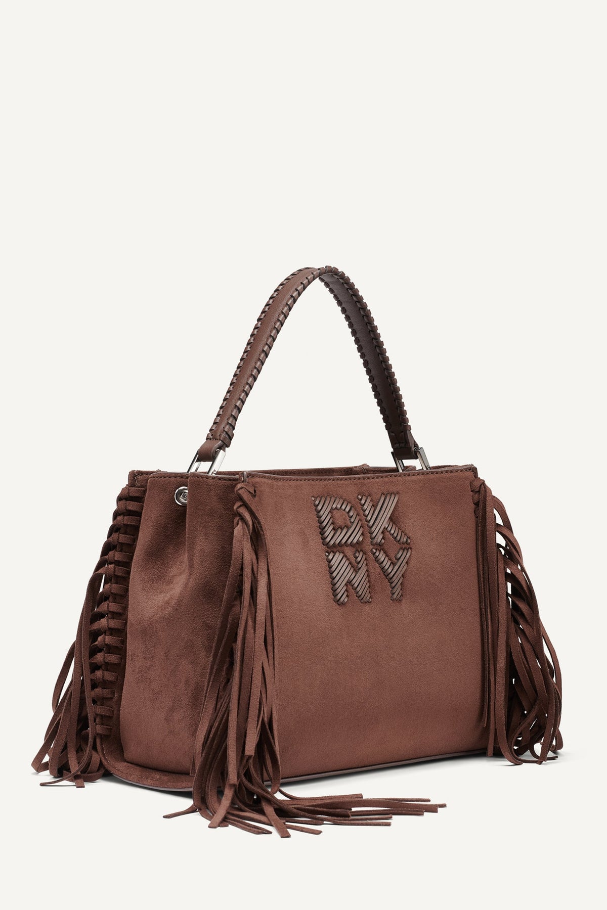 Chocolate DKNY FOSTER MEDIUM FRINGE SATCHEL