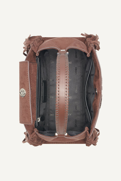 Chocolate DKNY FOSTER MEDIUM FRINGE SATCHEL