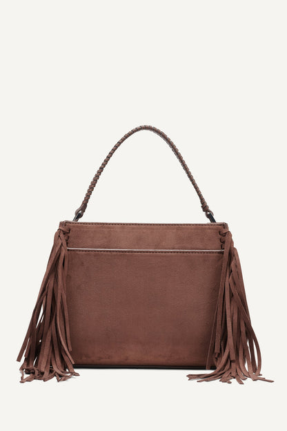 Chocolate DKNY FOSTER MEDIUM FRINGE SATCHEL