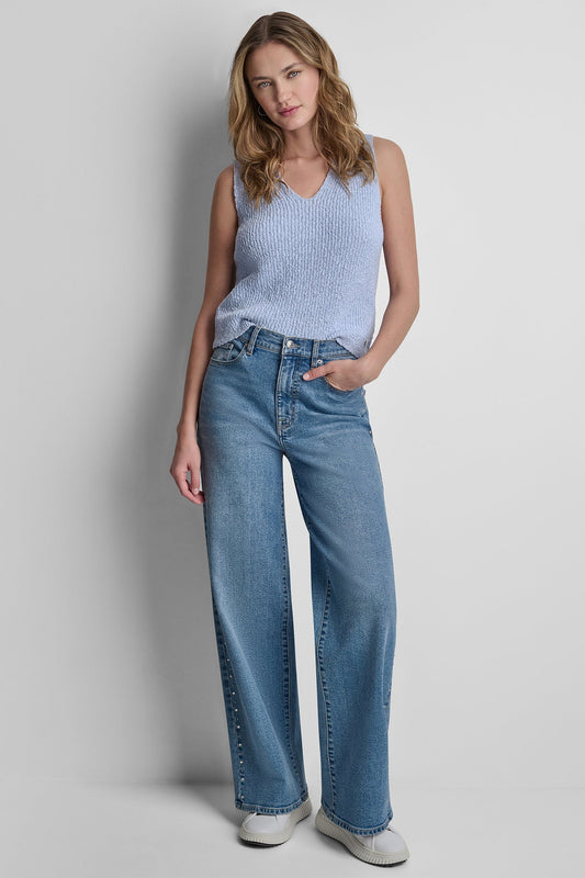 Gramercy DKNY HIGH-RISE RHINESTONE STUD WIDE LEG