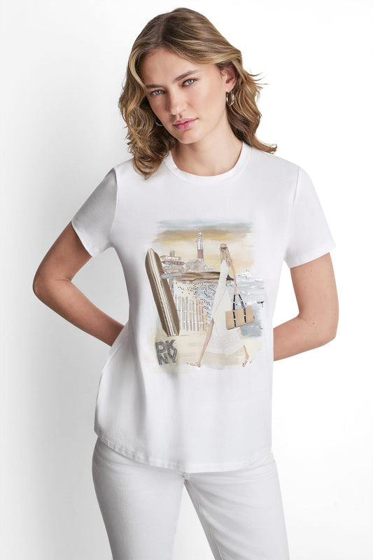 White DKNY MONTAUK GRAPHIC TEE