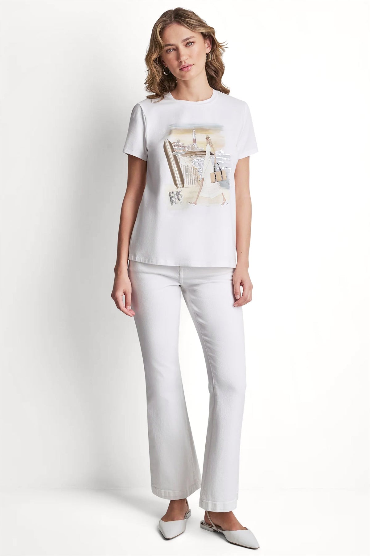 White DKNY MONTAUK GRAPHIC TEE