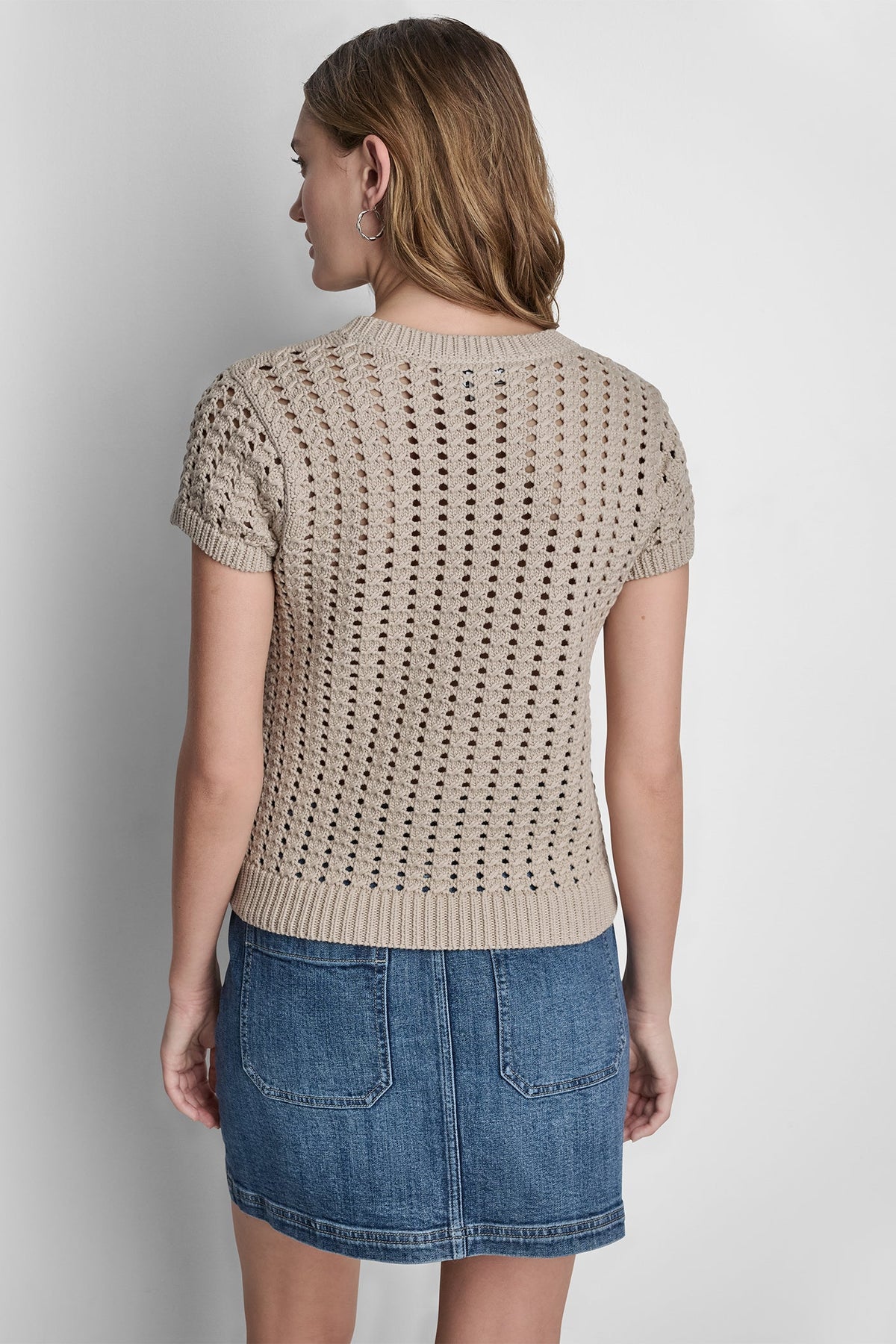 Eggnog DKNY CHUNKY POINTELLE SHORT SLEEVE SWEATER
