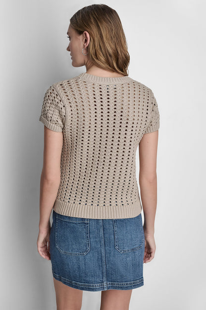 Eggnog DKNY CHUNKY POINTELLE SHORT SLEEVE SWEATER