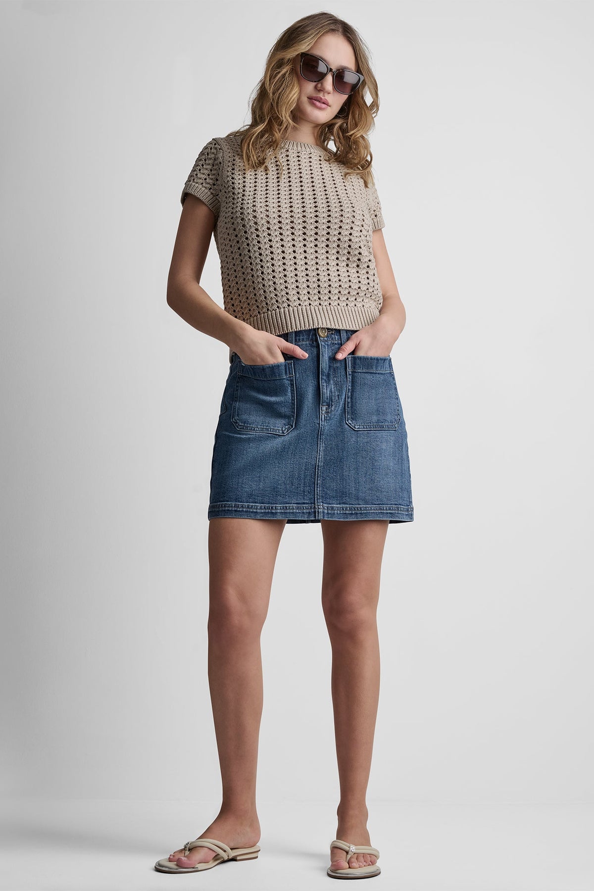 Eggnog DKNY CHUNKY POINTELLE SHORT SLEEVE SWEATER