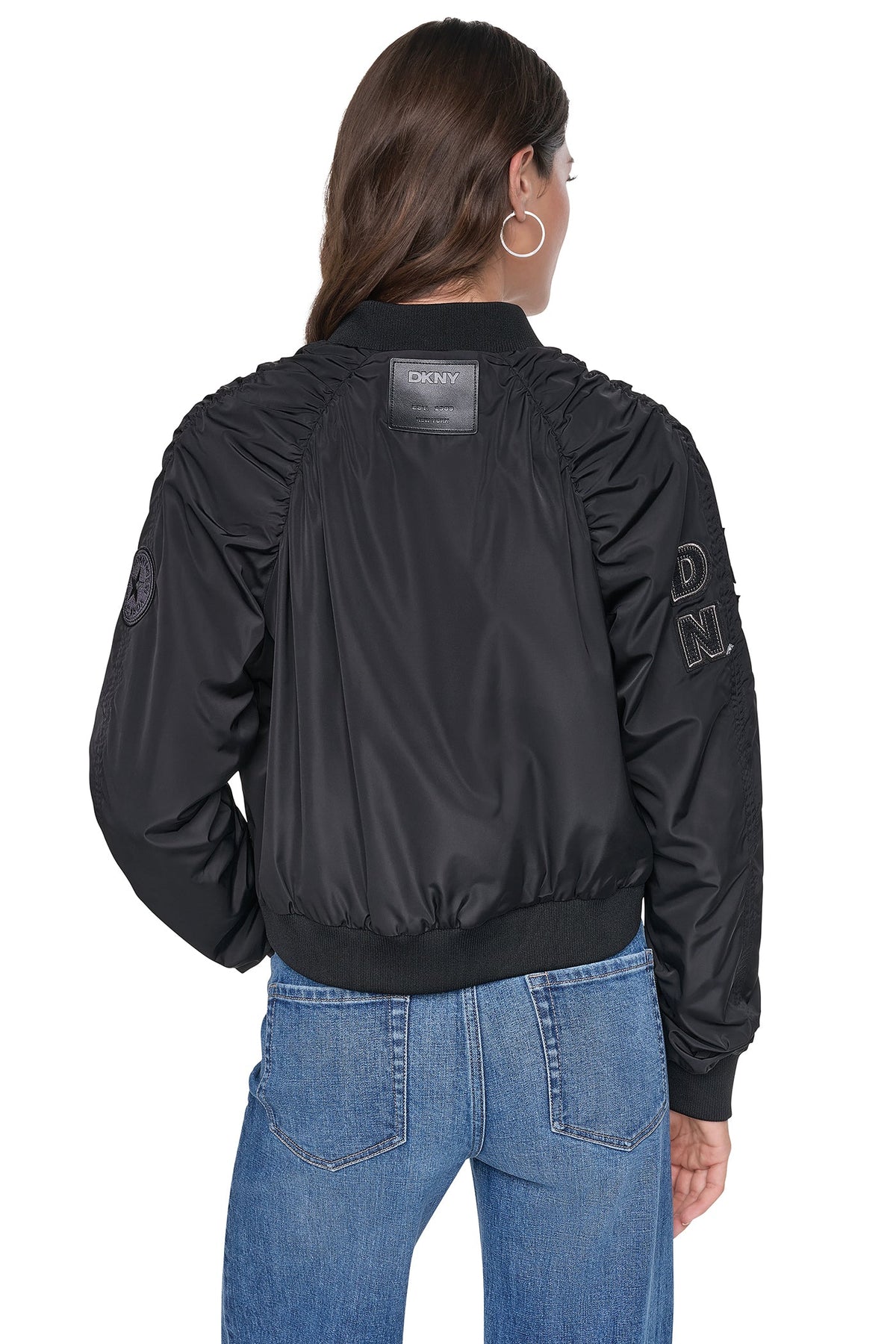 Black DKNY PINS & PATCHES RUCHED JACKET