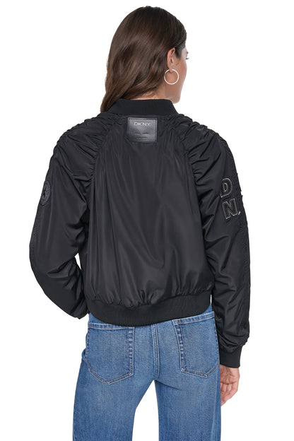 Black DKNY PINS & PATCHES RUCHED JACKET