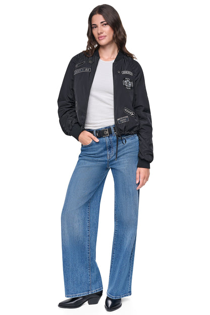 Black DKNY PINS & PATCHES RUCHED JACKET