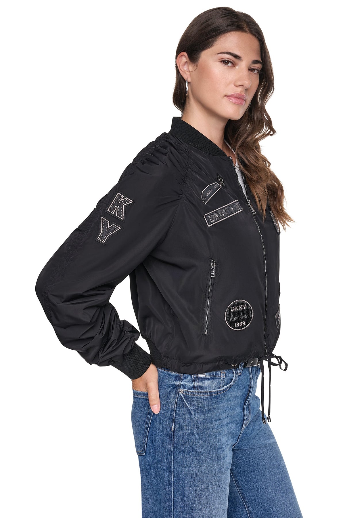 Ivory DKNY PINS & PATCHES RUCHED JACKET