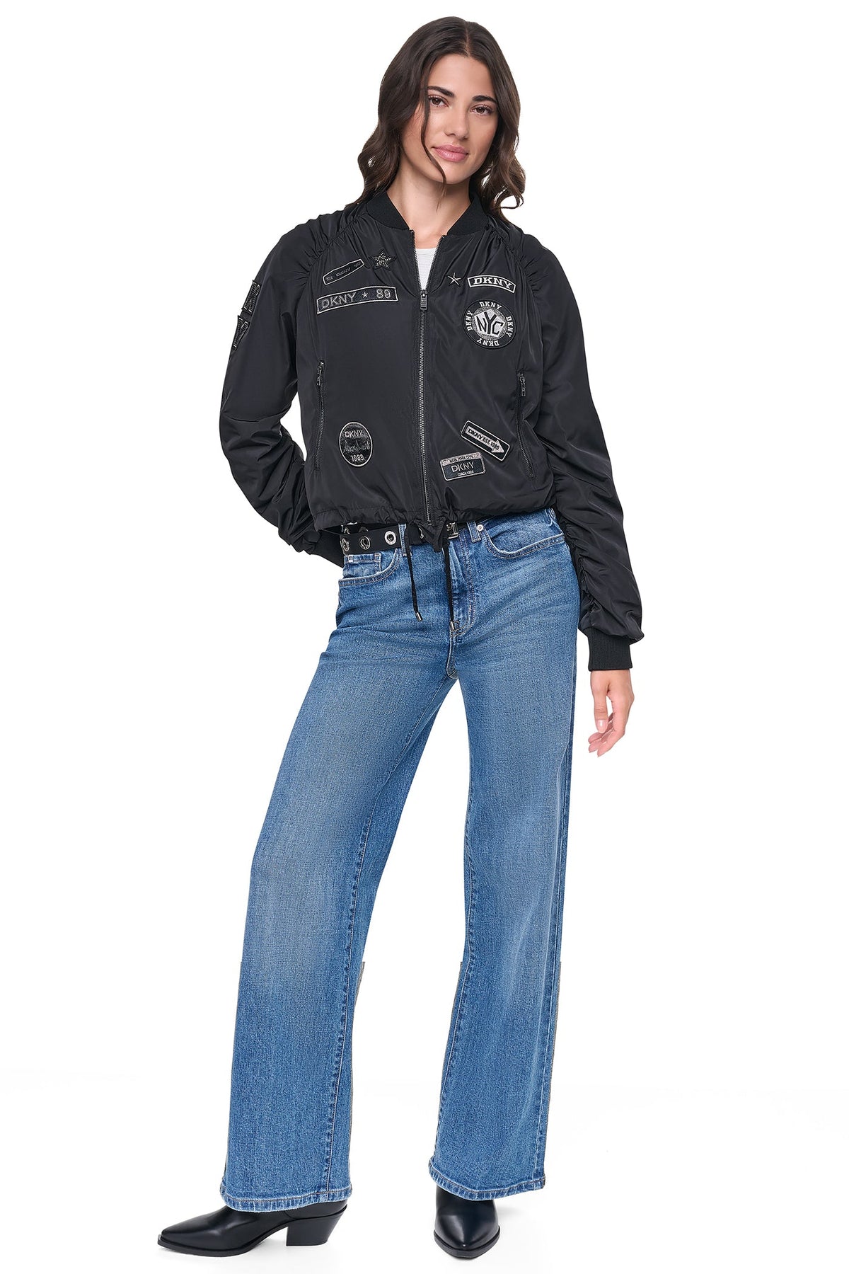 Ivory DKNY PINS & PATCHES RUCHED JACKET