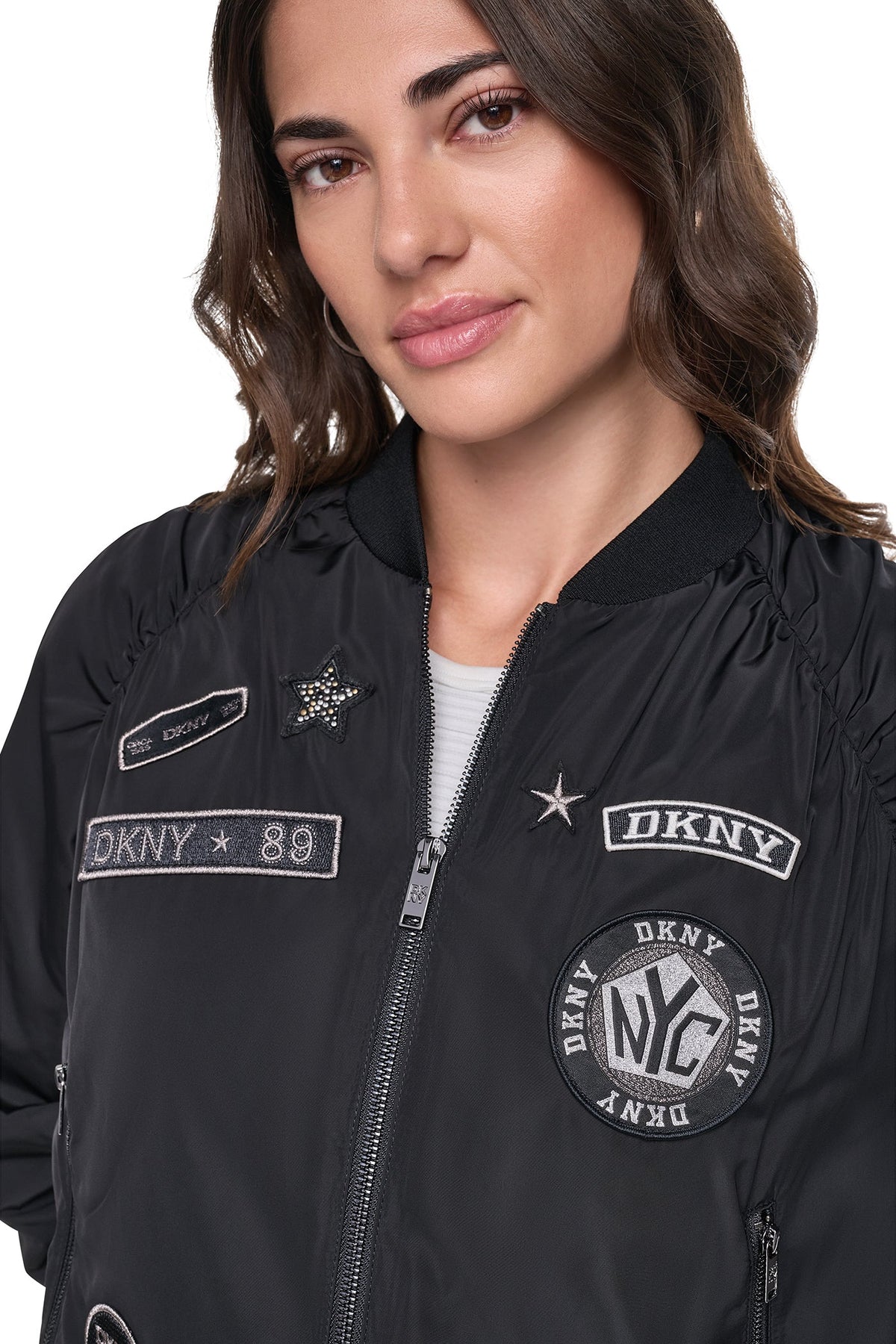 Ivory DKNY PINS & PATCHES RUCHED JACKET