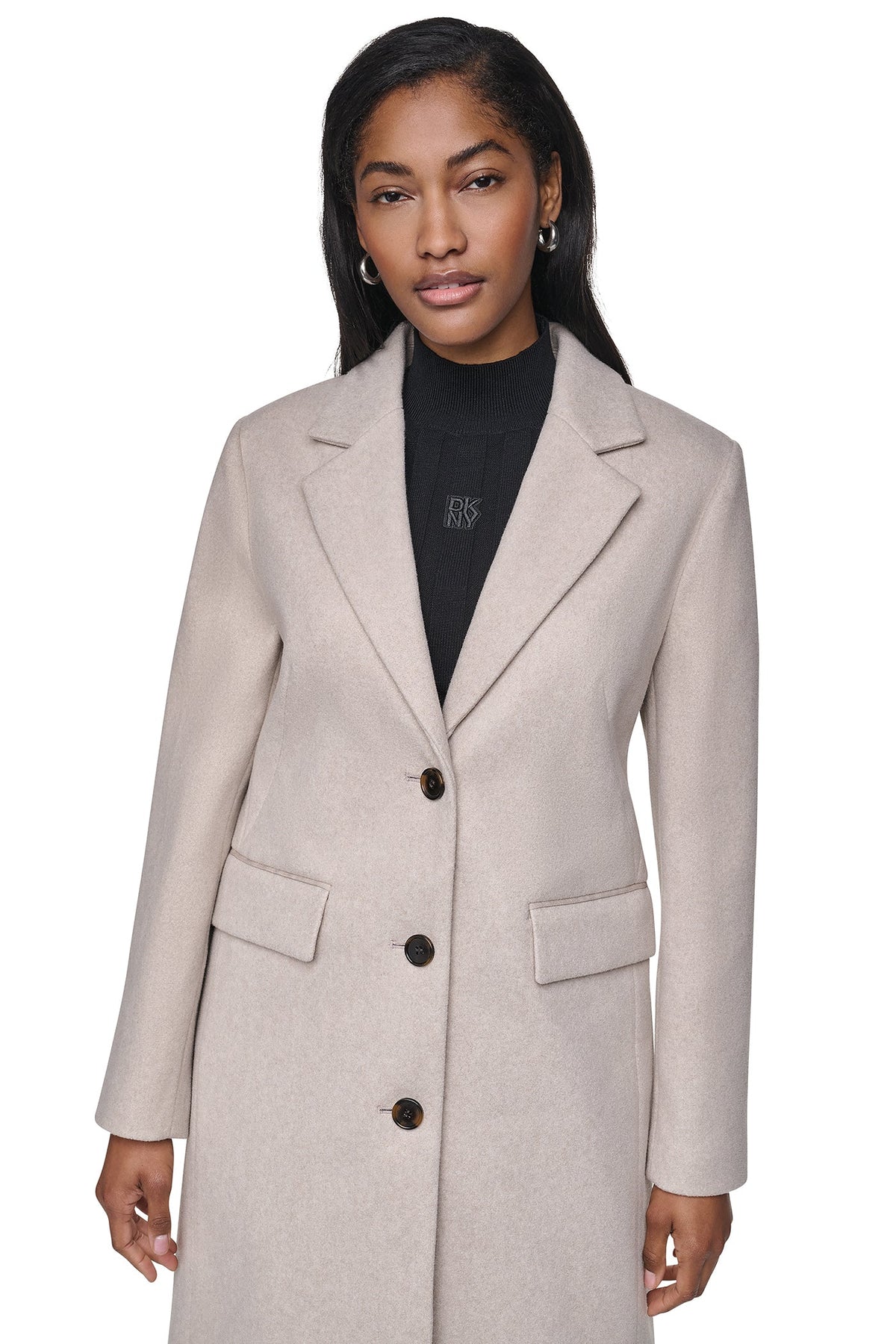 Black DKNY LONGLINE COAT