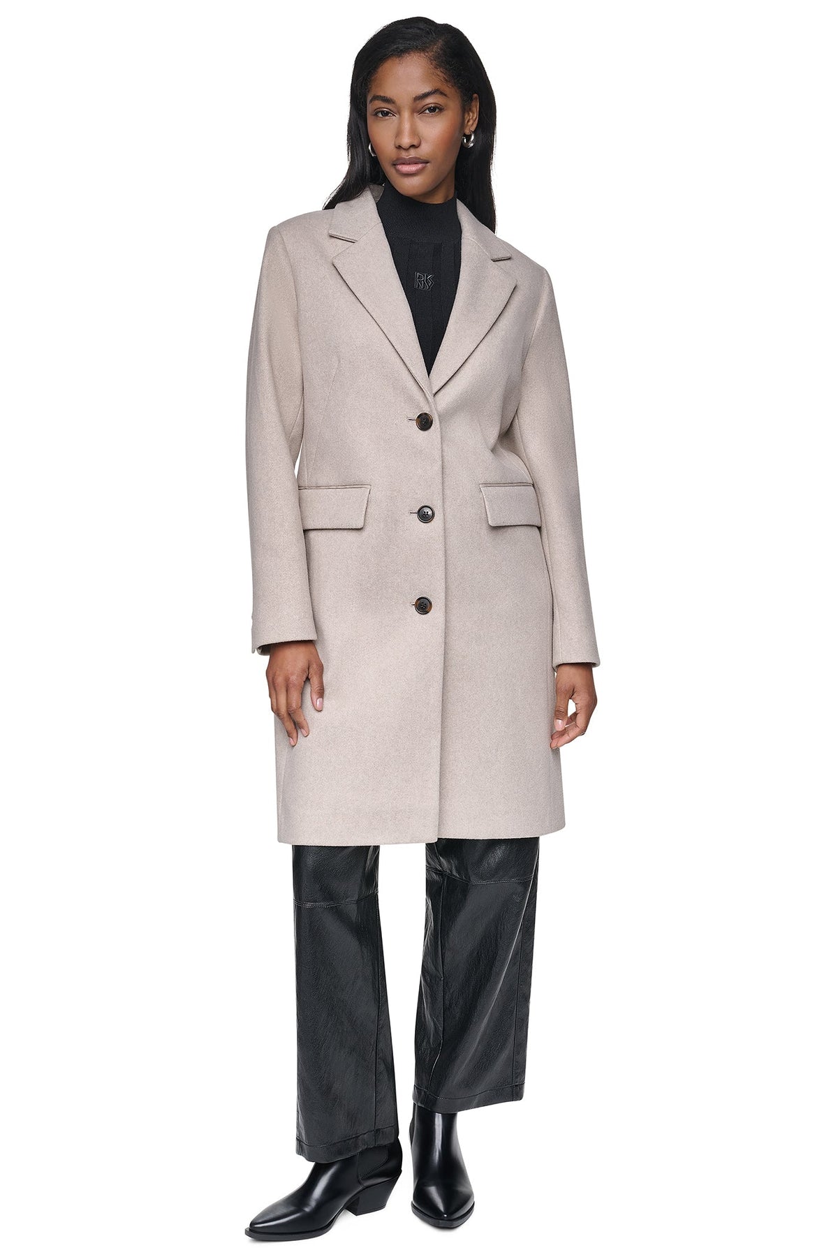 Black DKNY LONGLINE COAT