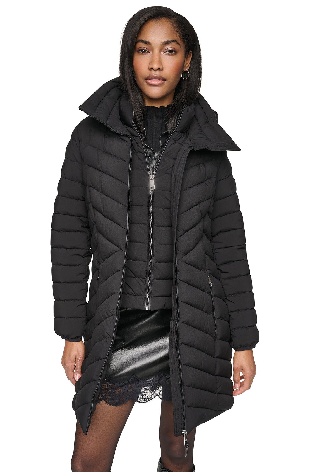 Pearl DKNY HOODED STAND COLLAR PUFFER