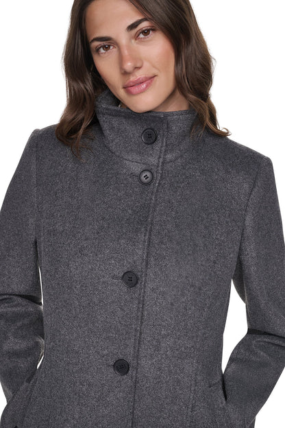 Mid Grey Melange DKNY STAND COLLAR COAT